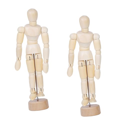 ARTSEWPLY 1 Satz Teiliges Holzfiguren Aus Massivem Hartholz Bewegliche Gelenke Flexible Gliederpuppe Für Zeichnen Kreative Desktop Deko Verstellbare Künstlerpuppe Für Büro Und 2 Stück von ARTSEWPLY