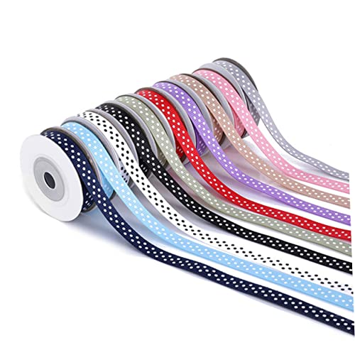 ARTSEWPLY 10 Rollen Teiliges Geschenkband Dotted Ribbon mit Gepunktetem Muster Langlebiges Satinband für DIY Geschenkverpackung Haarschleifen Party Hochzeitsdekoration Bunte Farbmischung von ARTSEWPLY