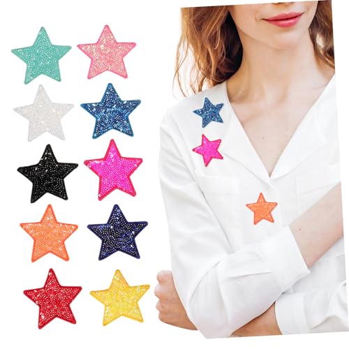ARTSEWPLY 10 Stück Stoffaufnäher mit fünfzackigem Stern Sternenflecken Kleidungsflicken funkelnd für Name Hallo Applikation aufbügeln Pailletten-Patches Perlenröhren-Paillettenstickerei von ARTSEWPLY