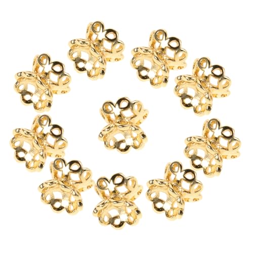 ARTSEWPLY 10 Stück Teiliges Goldfarbene Perlenkappen aus Kupfer mit Doppelseitigem Filigranem Hohlblumen Design Langlebig und für DIY Schmuckherstellung von Armbändern und Halsketten von ARTSEWPLY