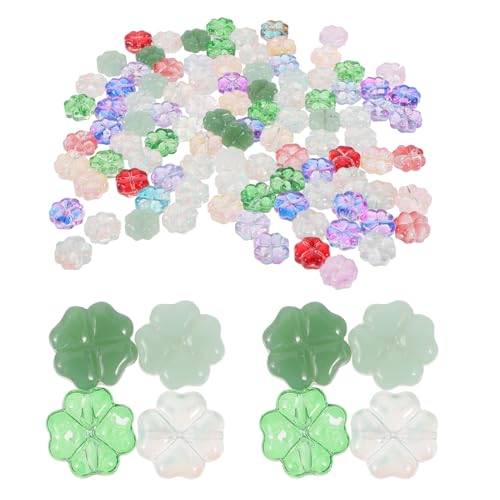ARTSEWPLY 100 Stück Teiliges Glasperlen Vierblättrigem Kleeblatt motiv Bunte Musterperlen für DIY Schmuckherstellung Langlebige Runde Glasperlen zum Auffädeln für Armbänder und Halsketten von ARTSEWPLY