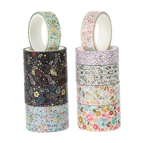 ARTSEWPLY 10Rollen DIY Journal Papierband Dekoratives Washi Tape mit Goldfolie für Scrapbooking und Bastelprojekte Farbenfrohes Klebeband von ARTSEWPLY