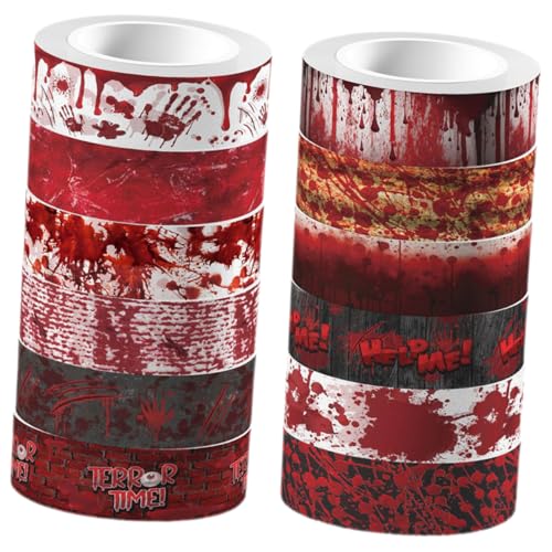 ARTSEWPLY 12 Rollen Halloween Bloody Washi Tape Transparentes DIY Bastel Klebeband mit Blutigen Motiven Dekoratives Scrapbooking Klebeband für Handbücher Fotoalben Geschenkverpackung und von ARTSEWPLY