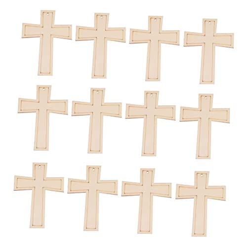 ARTSEWPLY 12 Stück DIY Holz Anhänger Kreuzform Holzdekoration für Bastelprojekte Vielseitig Einsetzbar für Feste und Heimdekoration Beige von ARTSEWPLY
