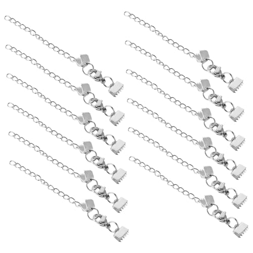 ARTSEWPLY 12 Stück Halskettenverbindungsverbesserungszubehör CRIMP endet Schmuckherstellung DIY-Schmuckfunde Armbandbandklemmen Klauenverschluss Bandklemmen basteln Rostfreier Stahl Silber von ARTSEWPLY