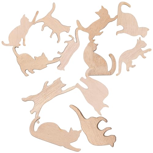 ARTSEWPLY 12 Stück Katzenförmige Holz Ausschnitte Unlackierte Holzfiguren für DIY Malerei für Bastelprojekte Hochzeiten und Partys Helle Farben Einfache Handhabung von ARTSEWPLY