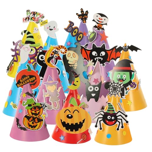 ARTSEWPLY 12 Stück Teiliges Halloween DIY Papierhut Bunte Cartoon Partyhüte für kreative Beschäftigung Einfache Montage Kreative Halloween Dekoration von ARTSEWPLY