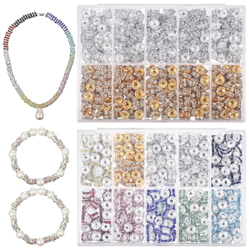 ARTSEWPLY 1400 Stück Farbige Strassperlen DIY Set Rondelle Spacer Beads für Schmuckherstellung Armbänder Ohrringe Vielseitige Bastelperlen Gold Silber und Bunten Farben von ARTSEWPLY