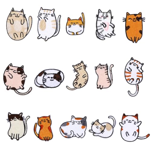 ARTSEWPLY 15 Stück Teiliges Katzen Aufbügel patches aus Weichem Bestickte Applikationen zum Aufnähen zum Reparieren und Dekorieren von Kleidung Jeans Rucksäcken DIY kreativbedarf von ARTSEWPLY
