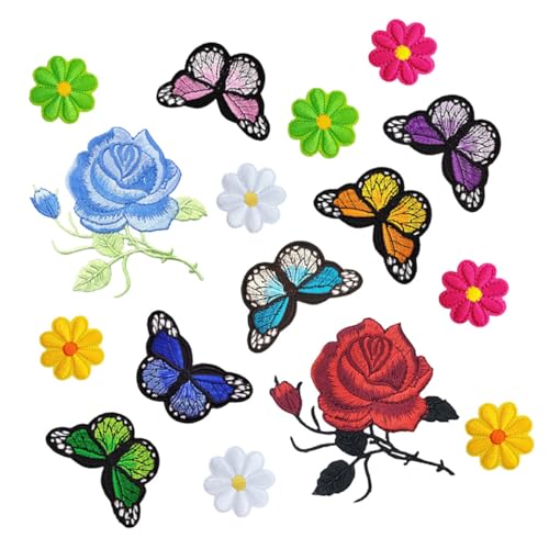 ARTSEWPLY 16 Stck Bunte Blumenserie Aufbügel Patches Teiliges mit Applikationen für DIY Kleidung Jeans Hüte und Taschen für Kreative Projekte und Bastelarbeiten von ARTSEWPLY