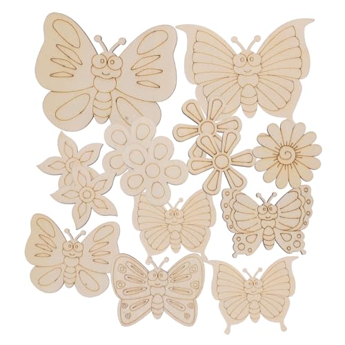 ARTSEWPLY 18 Stück Teiliges DIY Holzdeko Naturbelassene Schmetterling Blumenformen Blanke Holzscheiben zum Bemalen Unvollendete Holzplatten für Kreative Bastelarbeiten und Heimdekoration von ARTSEWPLY