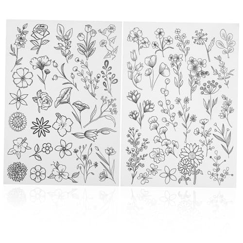 ARTSEWPLY 2 Blätter Wasserlösliches Stickvlies Blumen Stickmuster Stickfolie Stabilisierend Waschbar für Handstickerei DIY Reparatur und Kreative Stickprojekte Geeignet von ARTSEWPLY