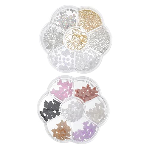 ARTSEWPLY 2 Boxen Nagel Schmuck Set Boxen mit Perlen Strasssteinen Metall Bunte Schmetterlings Schleifen Stahlkugel Perlen Nail Art Zubehör für Elegante Kreative Nagelgestaltung von ARTSEWPLY