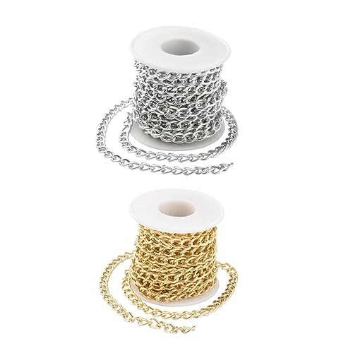 ARTSEWPLY 2 Rollen Aluminium Kettenrolle Schmuckkette DIY Gliederkette Langlebig Glänzend für Halsketten Armbänder Schmuckherstellung Metallisch Gold Silber ARTSEWPLY 2 Rollen Aluminium Kettenrolle Schmuckkette DIY Gliederkette Langlebig Glänzend für Halsketten Armbänder Schmuckherstellung Metallisch Gold Silber von ARTSEWPLY