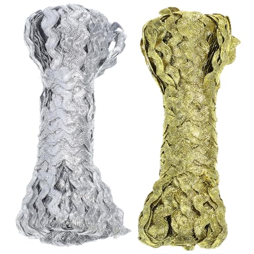 ARTSEWPLY 2 Rollen Metallic Braid Trim Wellenförmige Kantenverzierung Handgefertigt für Bekleidung Polster Vorhänge DIY Nähen Dekorationsband Gold Silber von ARTSEWPLY