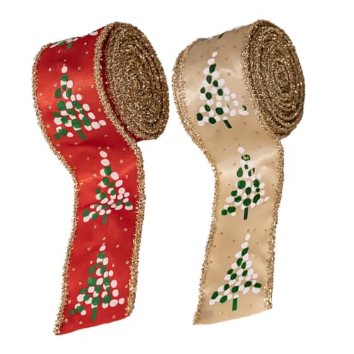 ARTSEWPLY 2 Rollen Weihnachtsband mit Drahtkante Vielseitiges Dekoband in Rot Khaki Robustes Stoffband für DIY Kränze Schleifen Geschenkverpackung Festliche Bastelprojekte Weihnachten von ARTSEWPLY