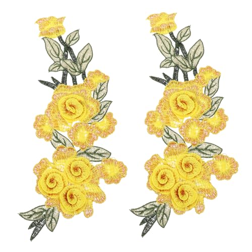 ARTSEWPLY 2 Stück Bestickte Blumen Patches zum Aufnähen und Aufbügeln Stickerei Applikationen für DIY Kleidung Taschen Hüte Schuhe Waschbare Gelbe Blumenmotive für Kreative Textilgestaltung von ARTSEWPLY