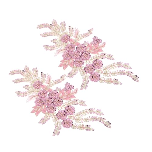 ARTSEWPLY 2 Stück Sticked Stoff Spitzenapparat Applikationen für Hochzeitskleider bestickte Spitzenapplikation Stickrückpaillettenspitzenspitzen -Applikationen Polyester Rosa von ARTSEWPLY