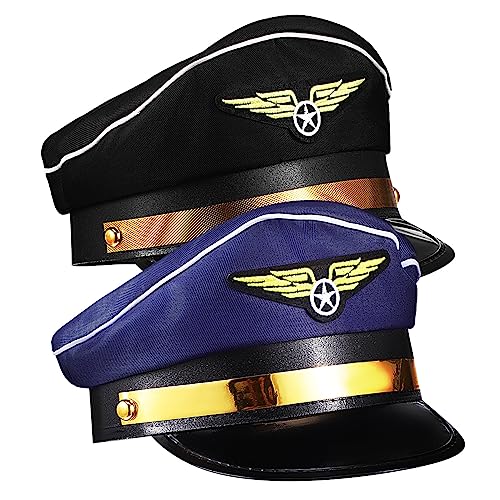 ARTSEWPLY 2 Stück Teiliges Pilotenmützen für Erwachsene Leichte Captain Hats Blau und Schwarz Komfortable Airline Pilot Kappen für Cosplay Bühnenauftritte Kostümparty Verkleidung von ARTSEWPLY