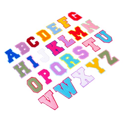 ARTSEWPLY 26 Stück Teiliges Bügelbuchstaben Bunte Große Aufnäher Bestickte Textilpatches zum Aufbügeln Langlebige Buchstabenapplikationen für Kleidung Taschen Jeans und Rucksäcke von ARTSEWPLY