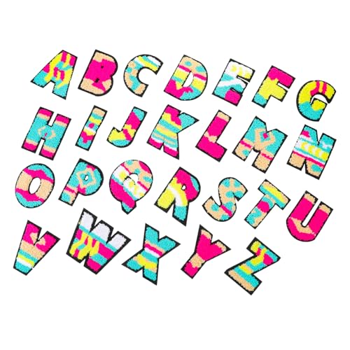 ARTSEWPLY 26 Stück Teiliges Bügelbuchstaben Bunte Stoffapplikationen zum Aufbügeln und Annähen für Kleidung Taschen Hüte DIY Textilreparatur und Kreative Dekoration von ARTSEWPLY