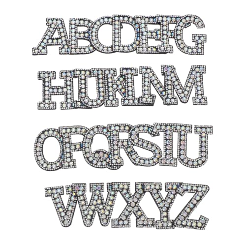 ARTSEWPLY 26 Stück Teiliges Strass Buchstaben zum Aufbügeln und Aufnähen Glitzernde Applikationen aus Stoff für DIY Kleidung Hüte Taschen Langlebig Haftend durch Hitze Nähfixierung von ARTSEWPLY