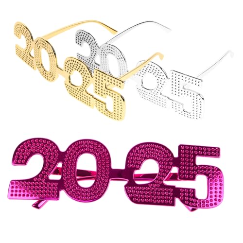 ARTSEWPLY 3 Stück Partybrille Teiliges Kunststoff Leicht Langlebig Neujahrsdekoration Fotorequisite Unisex Lustige Brillen in Silber Gold von ARTSEWPLY