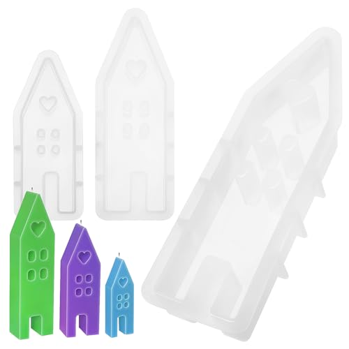 ARTSEWPLY 3 Stück Silikon Kerzenformen Hausform mit Herzkern Hitzebeständig Wiederverwendbar Vielseitig für Kerzen Seifen Verschiedene für Kreative DIY Projekte von ARTSEWPLY