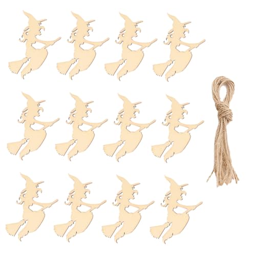 ARTSEWPLY 30 Stück Teiliges Halloween Holzscheiben mit Hexenmotiv DIY Bastelholzstücke für Kreative Handarbeiten Dekorative Holzanhänger für Party und Halloween Feierlichkeiten von ARTSEWPLY