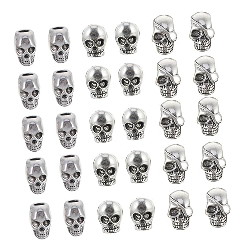 ARTSEWPLY 30Stücke Legierung Schädel Spacer Perlen DIY Schmuck Perlen für Armbänder Ohrringe und Anhänger für Halloween und Bastelprojekte Langlebig von ARTSEWPLY
