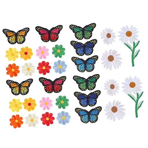 ARTSEWPLY 39 Stück Teiliges Bestickte Aufbügelflicken Schmetterlinge Blumen Patches zum Aufbügeln und Nähen für DIY Kleidung Taschen Hüte Jacken Reparatur Zubehör von ARTSEWPLY