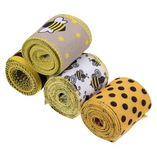 ARTSEWPLY 4 Rollen Dekoratives Geschenkband Bienenmuster Breit Lang Weiches DIY Bastelband für Geschenkverpackung Scrapbooking Baumdekoration von ARTSEWPLY