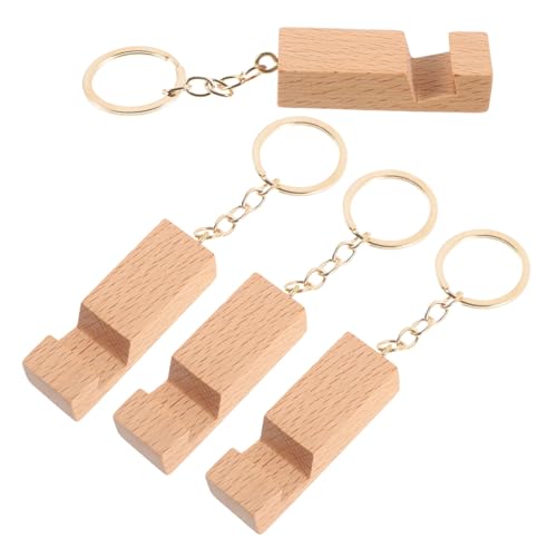 ARTSEWPLY 4 Stück Mini Handyhalterung Schlüsselanhänger Holz Teiliges Tragbarer Smartphone Ständer Langlebigem Holz und für Reisen Büro und Zuhause von ARTSEWPLY