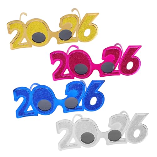 ARTSEWPLY 4 Stück Neujahrsbrillen aus Kunststoff Leichte Partybrillen Auffällige und Robuste Silvester Sonnenbrillen für Feierlichkeiten und Fotorequisiten von ARTSEWPLY