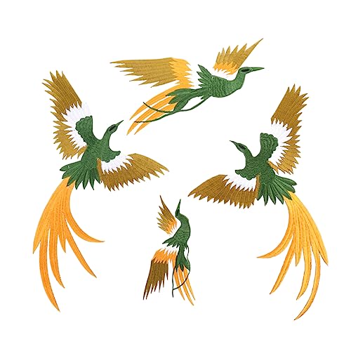 ARTSEWPLY 4 Stück Teiliges Gestickte Phoenix Vogel Stoffaufnäher Handbestickt Hitzebeständig Leuchtend Grün zum Aufbügeln für Cheongsam Kleidung Taschen und DIY Bastelprojekte von ARTSEWPLY