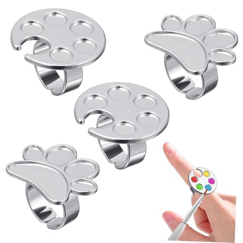ARTSEWPLY 4 Stück Teiliges Nagelring Silber Nail Color Holder Nagelkunst Mischpalette Fingerring für Maniküre Pigment Nagellack Farbtafel für Salon und Heimgebrauch von ARTSEWPLY