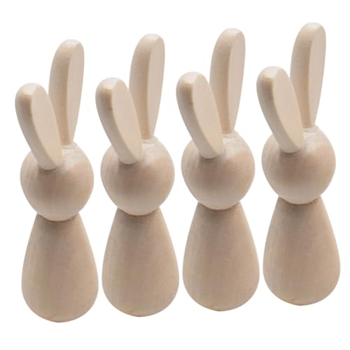 ARTSEWPLY 4 Stück Teiliges Unbemalte Holzhasen DIY Bastelset Stabile Holzfiguren zum Bemalen Kreative Hasen Deko für Zuhause Büro Schlafzimmer von ARTSEWPLY