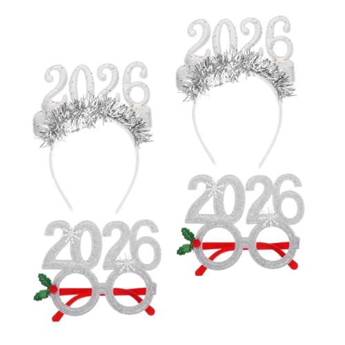 ARTSEWPLY 4 Stücke Teiliges Silvester Party Glitzernde Year Haarreifen und Cheer Brillen Festliche Kopfbedeckungen für Foto Spaß bei Neujahrsfeiern und Weihnachtsfesten von ARTSEWPLY