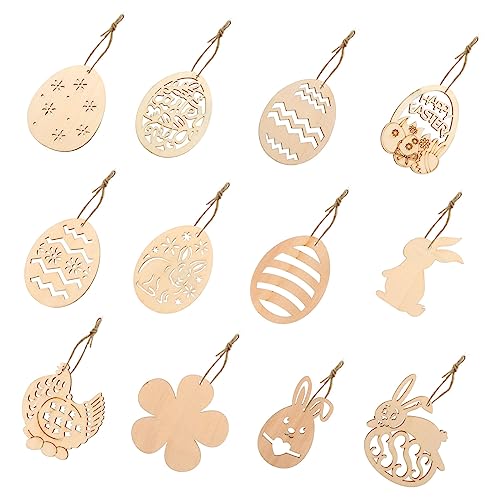 ARTSEWPLY 48 Stück Teiliges Set Unbemalte Holz Osterdeko DIY Holzanhänger für Ostern Bastelmaterial für Kreative Projekte Osterhase Hängende Holzscheiben von ARTSEWPLY