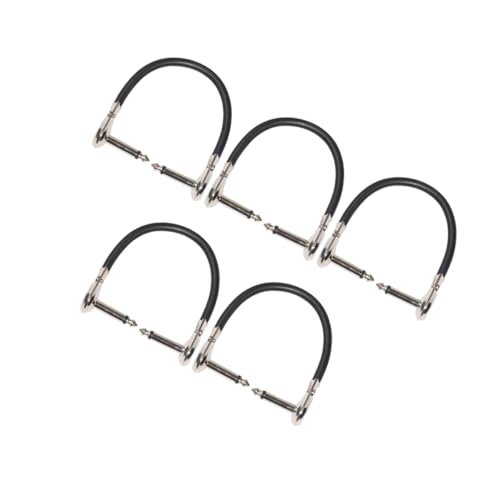ARTSEWPLY 5 Stück Rechtwinkliges Gitarren Patchkabel Teiliges Mono Instrumentenverbindungskabel für Effektpedale Niedrigkapazitiv Schwarz Silber für Pedalboards und Audiogeräte von ARTSEWPLY