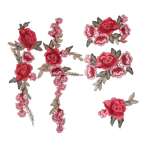 ARTSEWPLY 5 Stück Teiliges Wasserlösliche Stickerei Patches Blumenaufnäher für Kleidung Jacken Jeans Rucksäcke DIY Applikationen Nähen Zubehör Rot von ARTSEWPLY