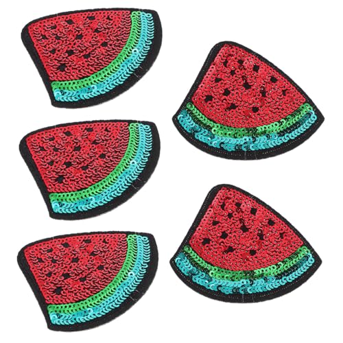 ARTSEWPLY 5 Stück Wassermelonen Aufnäher Bestickte Applikationen für Jeans Jacken und Caps Einfache Anwendung für DIY Nähprojekte und Kreative Kleidungsgestaltung von ARTSEWPLY