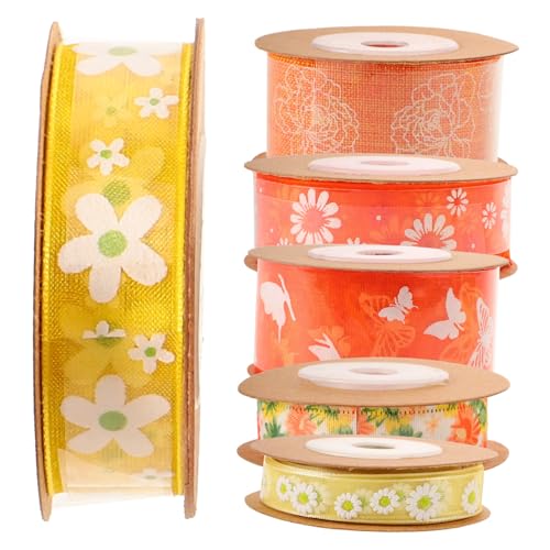 ARTSEWPLY 6 Rollen Doppelseitiges Polyester Geschenkband mit Blumenmuster Schneidbar und Waschbar Strapazierfähiges Bastelband für DIY Haarschleifen Hochzeitsdeko und Festival Haarbänder von ARTSEWPLY