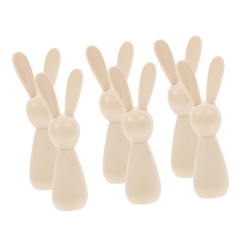 ARTSEWPLY 6 Stück Teiliges Unbemalte Holzhasen Puppen Naturholz zum Basteln Kleine DIY Holzfiguren zum Bemalen Leichte Blanko Kaninchen Figuren für Kreative Dekorationen und Geschenkideen von ARTSEWPLY