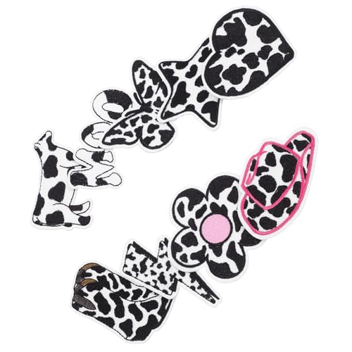 ARTSEWPLY 9 Stück Teiliges Cartoon Bügelflicken und Aufnäher zum Aufbügeln Niedliche Schwarz Weiße Kuh Herz Stern Patches Vielseitig für DIY Kleidung Reparatur und Individuelle von ARTSEWPLY