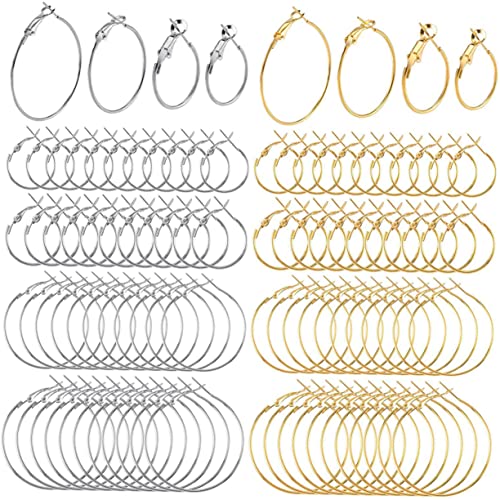 ARTSEWPLY 96Stücke Teiliges Ohrring Kit Legiertem Runde Hoops Hypoallergen für Schmuckherstellung für Tägliches und Besondere Anlässe Goldene und Silberne von ARTSEWPLY