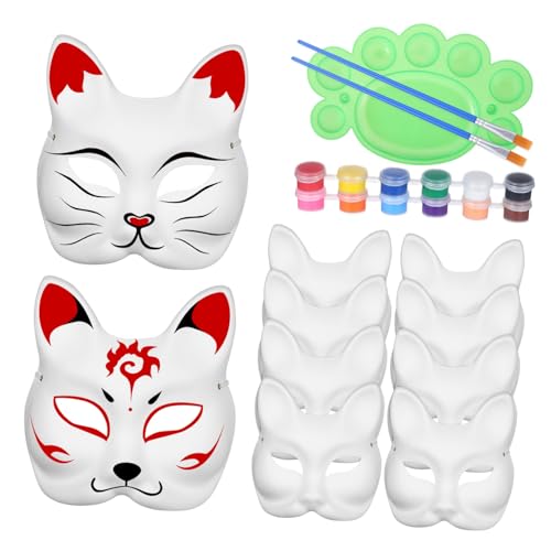 ARTSEWPLY DIY Fox Mask Teiliges Papiermasken Bastelset mit Farben Acrylfarben und Pinseln Leichte Tiermasken zum Bemalen für Halloween Kostüm Karneval Party von ARTSEWPLY