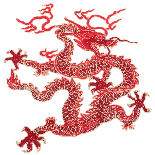 ARTSEWPLY Großer Chinesischer Dragon Aufnäher zum Aufbügeln Bestickter Bügelflicken für Kleidung Reparatur und DIY Dekoration Geeignet für Jacken Taschen Schuhe Rote Stoffapplikation von ARTSEWPLY
