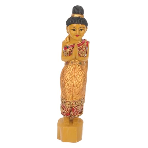 ARTSEWPLY Holzfigur Geschnitzte Holzskulptur Thailand Stil Holzkunst Statue Dekofigur Wohnzimmer Ornament Handgefertigt Goldfarbene Holzschnitzerei Sammlerfigur ARTSEWPLY Holzfigur Geschnitzte Holzskulptur Thailand Stil Holzkunst Statue Dekofigur Wohnzimmer Ornament Handgefertigt Goldfarbene Holzschnitzerei Sammlerfigur von ARTSEWPLY