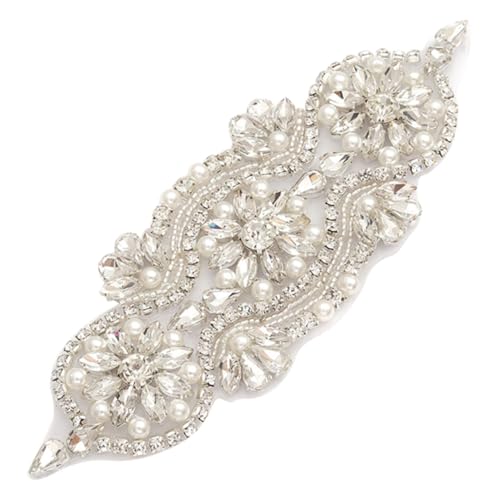 ARTSEWPLY Perlen strass applikation für Brautgürtel Eleganter Glänzender Aufnäher mit Selbstklebendem Rückseite für Hochzeitskleider Haarschmuck und DIY verzierung von ARTSEWPLY